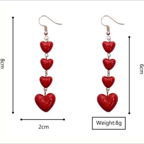 Lovely Heart Pendant Long Tassel Earrings Red Peach Heart Drop Earrings … - Picture 6 of 6